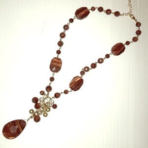 Tigers Eye Stone Matte Gold Necklace /Matte Gold Women's